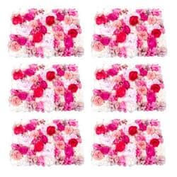SuiYuLn 6PCS Flower Wall Panels,15.7 * 23.6in Silk Rose Wall Decor,Peony&Rose Artificial Flower Wall Backdrop,Floral Anniversary Ceremony Decor (Fuchsia)