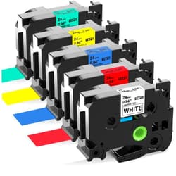 Labelife Compatible 24mm Label Tape Replacement for Brother P Touch TZe Tz Tape 24mm 0.94 Laminated White/Red/Blue/Yellow/Green for Brother Ptouch PTD600 PT-P710BT PTP750W Tape 1 inch, 5-Pack
