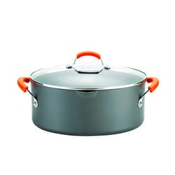 Rachael Ray Hard-Anodized Nonstick Oval Pasta Pot / Stockpot with Lid and Pour Spout, 8-Quart, Gray with Orange Handles
