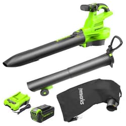 Greenworks 40V (230 MPH / 505 CFM) Cordless Brushless Leaf Blower/Vacuum with Bag, High Power, Lightweight & Quiet for Yard Debris Cleanup, Includes 5.0Ah Battery & Charger