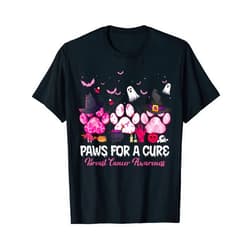 In October We Wear Pink Breast Cancer Awareness Paws for a Cure Dog Lovers Breast Cancer Halloween Costume Men Women T-Shirt