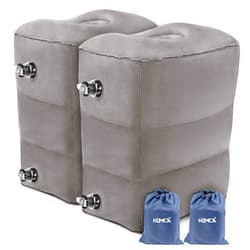 HOMCA Inflatable Travel Foot Rest Pillow (2-Pack) Adjustable Height Leg Pillow Fast Inflating Airplane Bed for Toddlers Footrest Pillow for Office, Airplane, Train, Cars, Home (Grey)