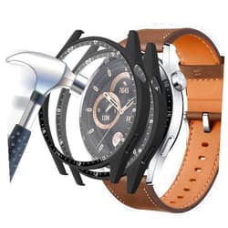 Acadeny [2-Pack] Case with Tempered Glass Screen Protector Compatible for Huawei Watch GT3 46mm, 9H Hardness 360° All-Round Protective Ultra Thin Protective PC Case Cover for - Black Black, 2black