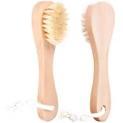 Kootinn 2 Pack Miniature Dry Brush with Hanging Loop - Natural Bristle Small Body Brush for Exfoliating, Facial Cleansing - Soft Skin for Neck, Chest, Nails, and Other Sensitive Areas