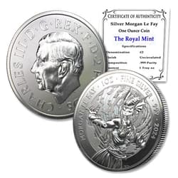 MINT STATE GOLD 2024-1 oz British Silver Morgan Le Fay Coin by the Royal Mint Brilliant Uncirculated with Certificate of Authenticity £2 Seller BU