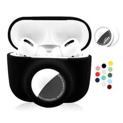 Enspito 2 in 1 Protective Case for Apple AirPods Pro Air Tag Holder Combo, Soft Silicone Airpods Pro AirTag Case with 2 PCS Screen Protector, Anti-Scratch Anti-Fall Anti-Lost Shockproof Durable(Black)