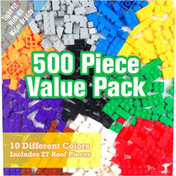 SCS Direct Building Block Bricks - Set of 500 Pc Bulk Set - 10 with 27 Bonus Roof Pieces - Tight Fit with All Major Brands- Great for Activity Tables, Creativity and School Projects