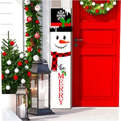 Suzile 39.4 Inch Christmas Porch Sign Snowman Wooden Christmas Porch Decor Hanging Standing Christmas Welcome Sign Be Merry Vertical Wood Wall Plaque for Holiday Winter Signs Wall Door Decorations