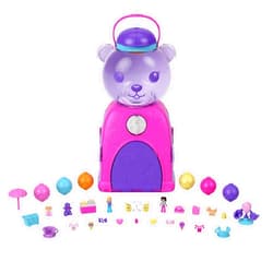 Polly Pocket Travel Toy, Gumball Bear Playset with 2 Micro Dolls & 26 Surprise Accessories, Animal Toy Compact