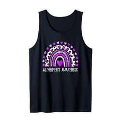 Alzheimer's Awareness tees for Men Women Kids Alzheimer's Awareness Rainbow Leopard Ribbon Purple Dementia Tank Top
