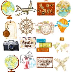 C L cooper life Travel Theme Party Cupcake Toppers 48Pcs Vintage Bon Voyage Birthday Party Decoration Let The Adventure Begin Cupcake Picks for Going Away Farewell Party Travel Around The World Party Supplies