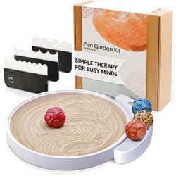 ENSO SENSORY ENSO Japanese Zen Garden Kit for Desk - Inori Premium Sand Garden Gift Set for Meditation Therapy - Mini Zen Décor Office Desktop Accessories - Solid Wood Tray, 4 Hand Crafted Spheres & Custom Holder