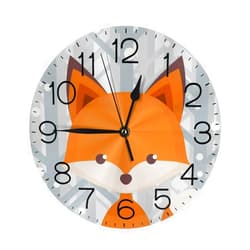 THOEWONG Cute Fox Wall Clock for Kid Nursery Room Round Battery Operated Decorative Silent Non Ticking Desk Clocks Easy to Read for Home Decor Living Room Kitchen Office