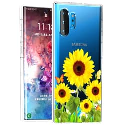 Topeiye Flowers Clear Slim Designed for Galaxy Note 10 Plus Case, Shock-Absorption Floral Flexible Soft TPU Protective Case Cover for Samsung Galaxy Note 10+ / 10 Plus / 5G (Sunflower)