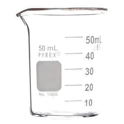 Pyrex Corning Pyrex Borosilicate Glass Low Form Griffin Beaker, Graduated, 56mm H, 50ml Capacity (Case of 48)