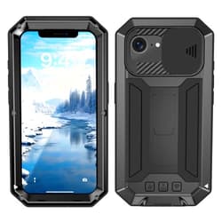 MIYIYQP Compatible for iPhone 16E Metal Case,Heavy Duty Dust Proof Military Grade Rugged Case with Sliding Camera Cover and Built-in Foldable Kickstand with Full-Body Bumper Cover (Balck) Black