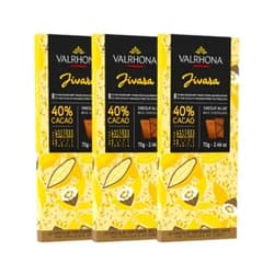 Valrhona Milk Chocolate JIVARA 40% Cacao Tasting Bar - Gourmet French Chocolate, Caramel & Vanilla. The Darkest Milk Chocolate for Baking & Frostings, Sauces, Silky Cakes, Candies. 70g. (Pack of 3)