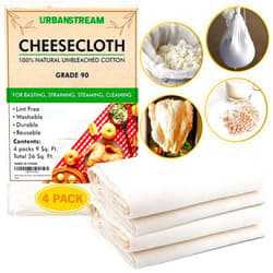 URBANSTREAM Cheesecloth, Grade 90, 36 Sq Feet, Reusable, 100% Unbleached Cotton Fabric, Ultra Fine Cheesecloth for Cooking, Nut Milk Bag, Strainer, Filter, 4Yards 4 Pack 36 Sq ft