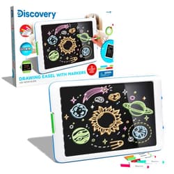 Discovery™ Kids Neon Glow Drawing Easel w/ 6 Color Markers, Built-in Kickstand/Wall Mount, 5 Light Modes, Easy Clean/Washable, Wide Screen, Flat Storage, Portable Travel Activity, Electronic Activity