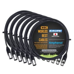WORLDS BEST CABLES 6 Units - 2 Foot - Canare L-4E6S, Star Quad Balanced Male To Female Microphone Cables With Amphenol Silver XLR Connectors - CUSTOM MADE By WORLDS BEST CABLES.