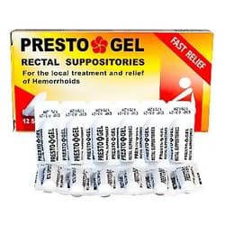 DAN Pharm Presto Gel Rectal Suppositories Fro The Local Treatment and Relief of Hemorrhoids 12 Suppositories