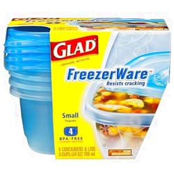 BLOSSOMZ Glad Food Storage Containers, FreezerWare, Small, 24 oz, 4 Count