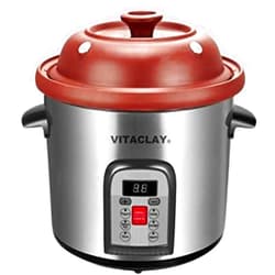 Vitaclay Smart Organic Clay Multi Crocks Stock Pot - Toxin Free Clay Electric Pot for Cooking Bone Broth, Large Slow Cooker, Yogurt Maker, Stew Pot with Natural Earthen Clay Crock, 6 quart / 5.7 liter