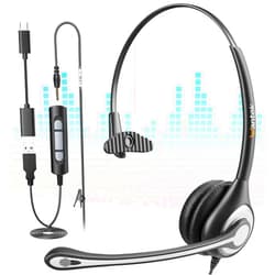 Wantek USB Headset with Microphone for PC,Laptop,3.5mm/USB/Type-C Jack 3-in-1 USB Headset with Noise Cancelling & Audio Controls,USB Headphones for Call Center,Work,Ofiice,Mono