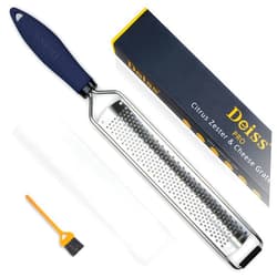 Deiss PRO Lemon Zester & Heavy Duty Cheese Grater & Vegetable Grater — Parmesan Cheese, Lemon, Garlic, Nutmeg, Chocolate, Fruits, Vegetables, Ginger Grater - Stainless Steel Cheese Shredder - Black