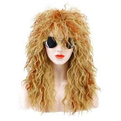 karlery Men Women Long Curly Orange Mix Blonde 70s Heavy Metal Rocker Mullet Wig 80s Costume Anime Wig