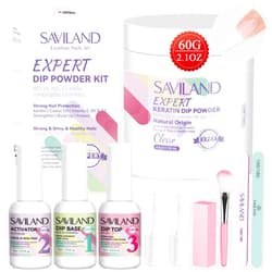 SAVILAND Clear Dip Powder Nail Kit Starter: 60g 2.1oz Dip Powder for Nails with Dipping Powder Liquid Set Dip Base Activator and Top Coat Professional Dip Nail Kit Repair for French Manicure Nail Art