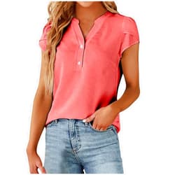 Generic Summer Shirts for Women Petal Sleeve Dressy Tops V Neck Dressy Blouses Henley Tshirts Cute Casual Tees Comfy Tunics