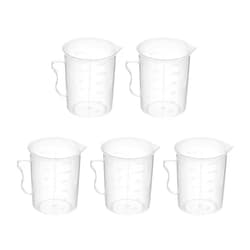 Bettomshin 5Pcs 250ml PP Plastic Graduated Beaker with Handle, Lab Beakers Multipurpose Mixing Cups Measuring Cup Transparent Resin Mixing Cups for Lab Kitchen Liquids