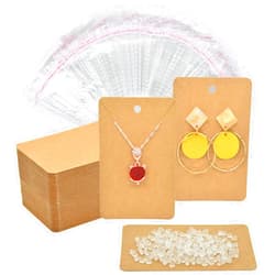 Twavang Brown Earring Cards for Selling Set with 100Pcs Earring Display Cards, 200 Pcs Earring Backs and 100Pcs Jewelry Packaging Bag for Earrings Necklace Jewelry Display (3.5