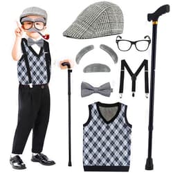 Elefama Old Man Costume for Kids Boys 100th 100 Days of School Costume Dress Up 100 Year Old Person Grandpa Costume for Boys