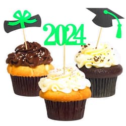 GOLF Graduation Cupcake Toppers 2024,48 PCS Graduation Decoration,Class of 2024 Food Appetizer Picks,Graduation Party Supplies/Food Appetizer Picks Mini Cake Decor (Green)