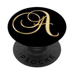 Letter A - Click to show more designs! Monogram Initial Letter A Gold and Black PopSockets PopGrip: Swappable Grip for Phones & Tablets PopSockets Adhesive PopGrip