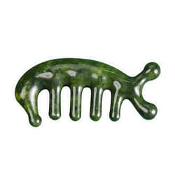 LOGOFUN Jade Combs Natural Massage Stone Hair Comb Cartoon Fish Shaped Scalp Massager Scalp Care Massage Tool for Head Caring Relaxation Physical Therapy - Light Green