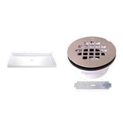 DreamLine 32 in. x 60 in. SlimLine Shower Base & Westbrass 2 in. Shower Drain with 4-1/4 in. Round Grid Cover