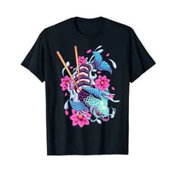 Foi Fish Sushi Tees Sushi Koi Fish Japanese Koi Carp Pond Japan Cherry Blossom T-Shirt