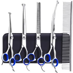 Gimars Titanium Coated Professional 6 in 1 4CR Stainless Steel Dog Grooming Scissors with Safety Round Tip, Heavy Duty Pet Grooming Scissor for Dogs, Cats and Other Animals