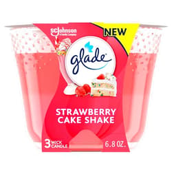Glade Candle Strawberry Cake Shake, Fragrance Candle Infused with Essential Oils, Air Freshener Candle, 3-Wick Candle, 6.8 Oz