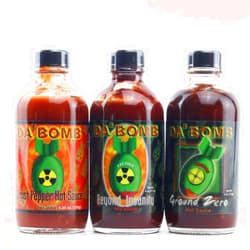 Sauceology Da Bomb Hot Sauce - Total Destruction 3 pack - Da Bomb Beyond Insanity Hot Sauce, Da Bomb Ghost Pepper Hot Sauce, Da Bomb Ground Zero - The Ultimate Gift for anyone who wants some of the worlds hottest hot sauce and Wings of Fire!!