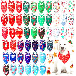 Kigeli 50 Pieces Christmas Dog Bandanas Bulk Dog Kerchief Set Bibs Triangle Dog Scarf Dog Bandanas with Christmas Patterns for Pet Christmas Party Costume Accessories Decoration (25.6 x 17.7 x 17.7 Inch)