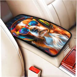 Indokyeyqaz Universal Car Center Console Cushion Pad, Colorful Headphones Dog Soft Waterproof Car Center Console Cover Auto Armrest Seat Box Cover Protector for Most Vehicle SUV Truck Car