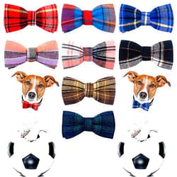 PET SHOW 8pcs Plaid Small Dogs Collar Bow Ties Puppies Cats Collar Charms Accessories Slides Attachment Bowties for Birthday Wedding Parties Assorted