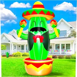 TURNMEON 6 FT Inflatable Cactus Fiesta Party Decorations with Fiesta Maracas Taco Sombrero Hat Costume Built-in LED Mexican Decorations for Cactus Party Decorations Hawaiian Luau Party Decorations