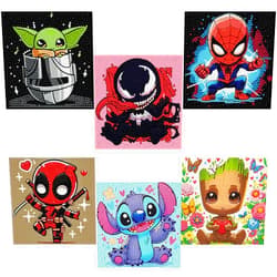 Sretoul 6 Pack Cartoon Diamond Art Kits for Kids- 6 Pack Small Diamond Art Painting, Arts and Crafts for Kids Ages 4-8-12 6X6 Inch