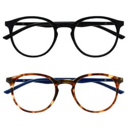 OPULIZE Met - Reading Glasses with Blue Light Blocking Slim Round Frame Spring Hinges Anti-Reflective Transparent Mens Womens