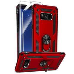 Androgate for Samsung Galaxy S8 Plus Case with HD Screen Protectors, Military-Grade Metal Ring Holder Kickstand 15ft Drop Tested Shockproof Cover Case for Samsung Galaxy S8+ (2017) Red